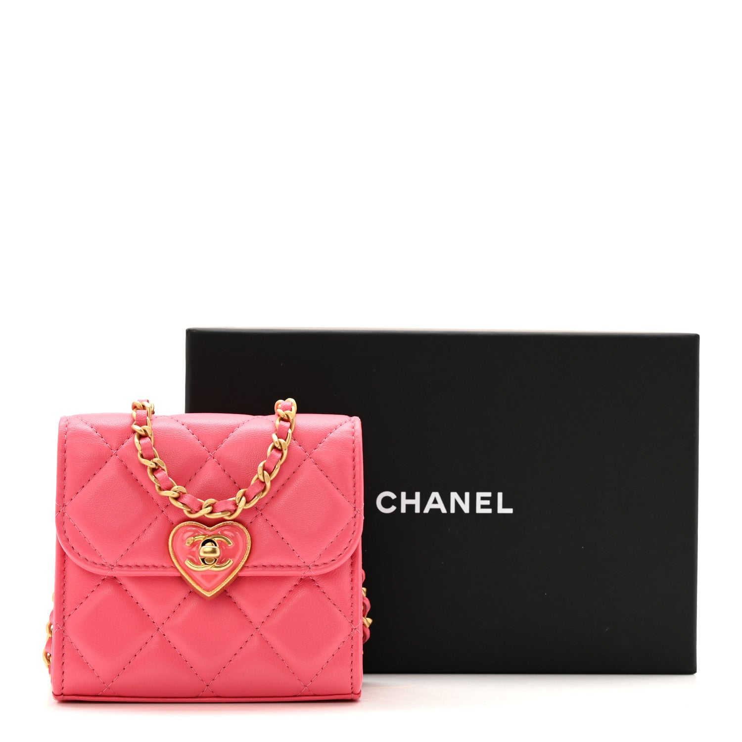 Chanel Lambskin Plexiglass Quilted Coco Love Clutch With Chain Pink 16 of 16