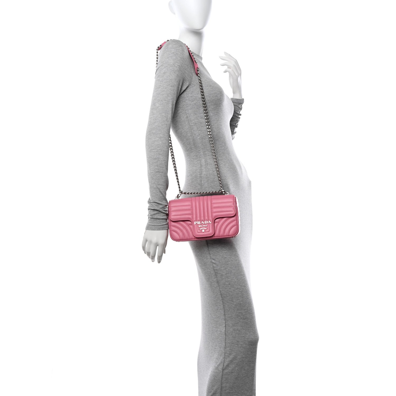 Prada Soft Calfskin Impunture Diagramme Small Chain Flap Shoulder Bag Begonia 3 of 12