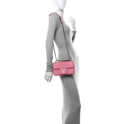 Prada Soft Calfskin Impunture Diagramme Small Chain Flap Shoulder Bag Begonia 3 of 12
