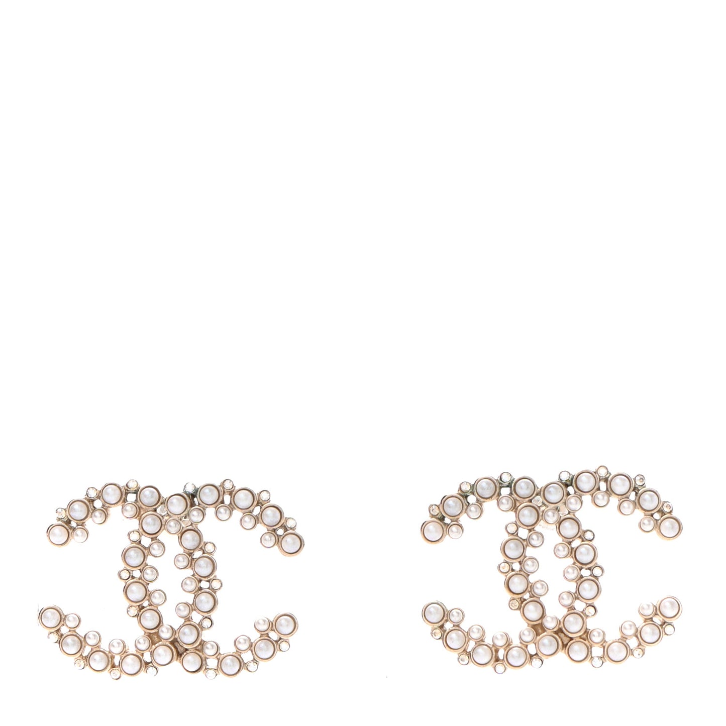 Pearl Crystal CC Earrings Light Gold