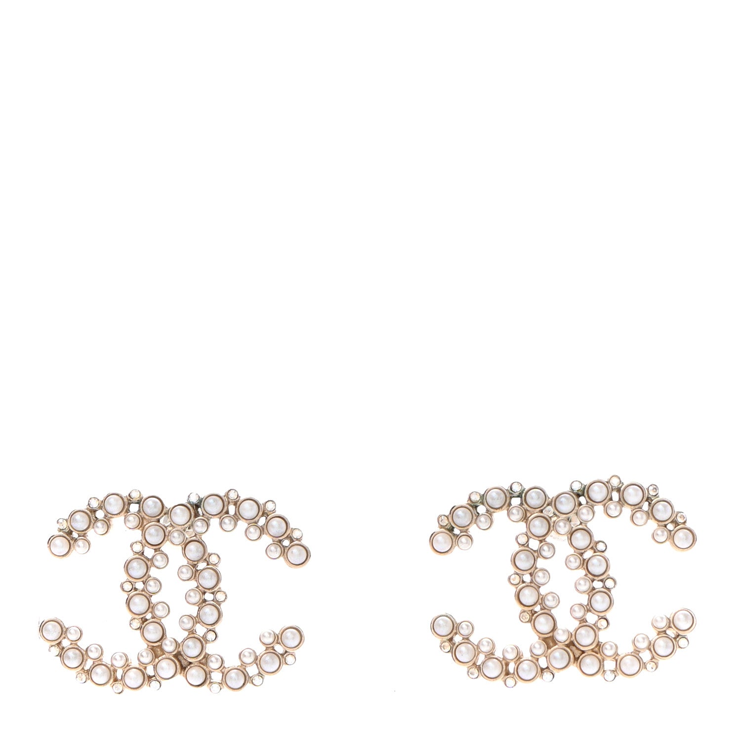 Chanel Pearl Crystal CC Earrings Light Gold 1 of 6
