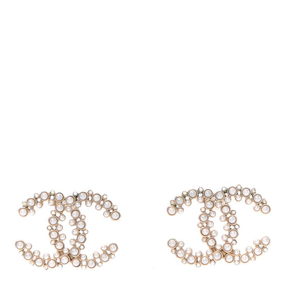 Chanel Pearl Crystal CC Earrings Light Gold 1 of 6