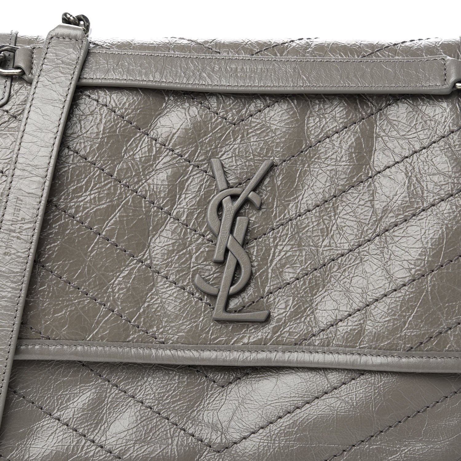 Saint Laurent Crinkled Calfskin Matelasse Monogram Medium Niki Chain Satchel Fog 10 of 10