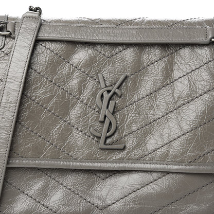 Saint Laurent Crinkled Calfskin Matelasse Monogram Medium Niki Chain Satchel Fog 10 of 10