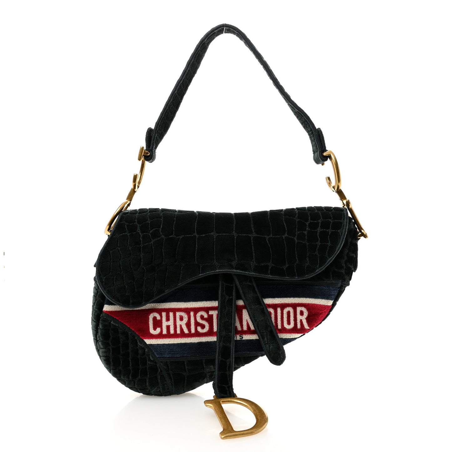 Velvet Crocodile Effect Saddle Bag Green