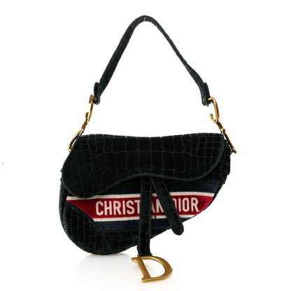 Christian Dior Velvet Crocodile Effect Saddle Bag Green 1 of 10
