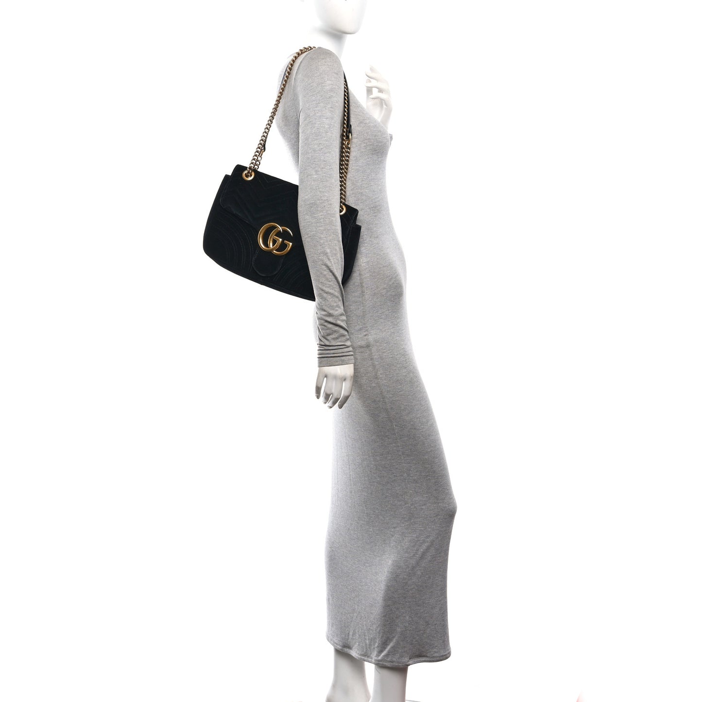 Velvet Matelasse Medium GG Marmont Shoulder Bag Black