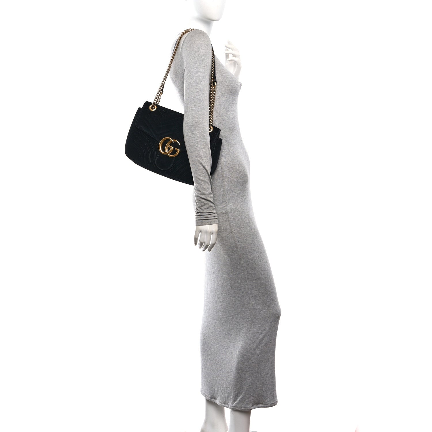Gucci Velvet Matelasse Medium GG Marmont Shoulder Bag Black 2 of 10