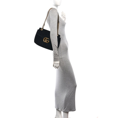 Gucci Velvet Matelasse Medium GG Marmont Shoulder Bag Black 2 of 10