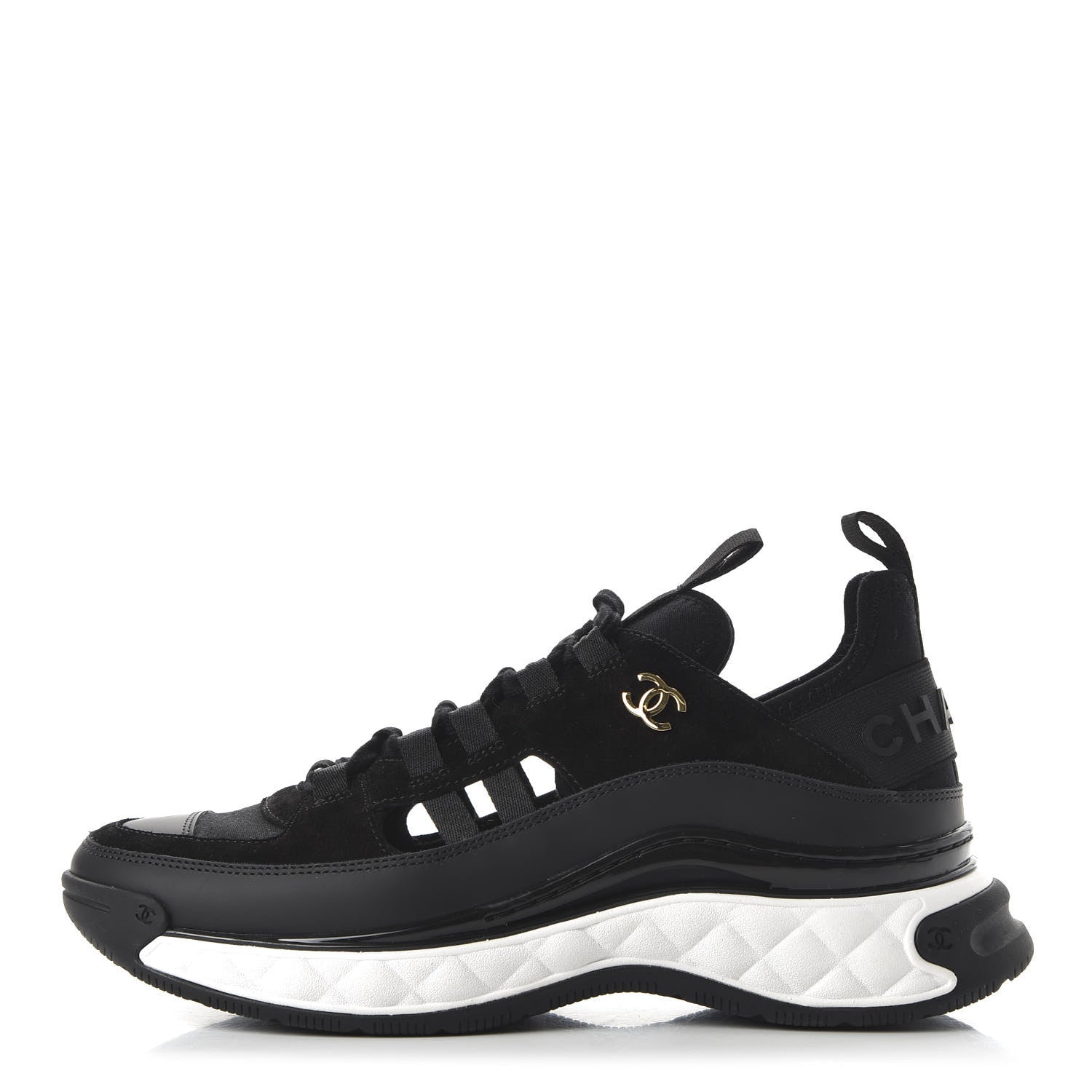 Chanel Fabric Calfskin Suede CC Sneakers 39 Black 1 of 9