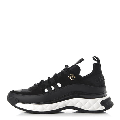 Chanel Fabric Calfskin Suede CC Sneakers 39 Black 1 of 9