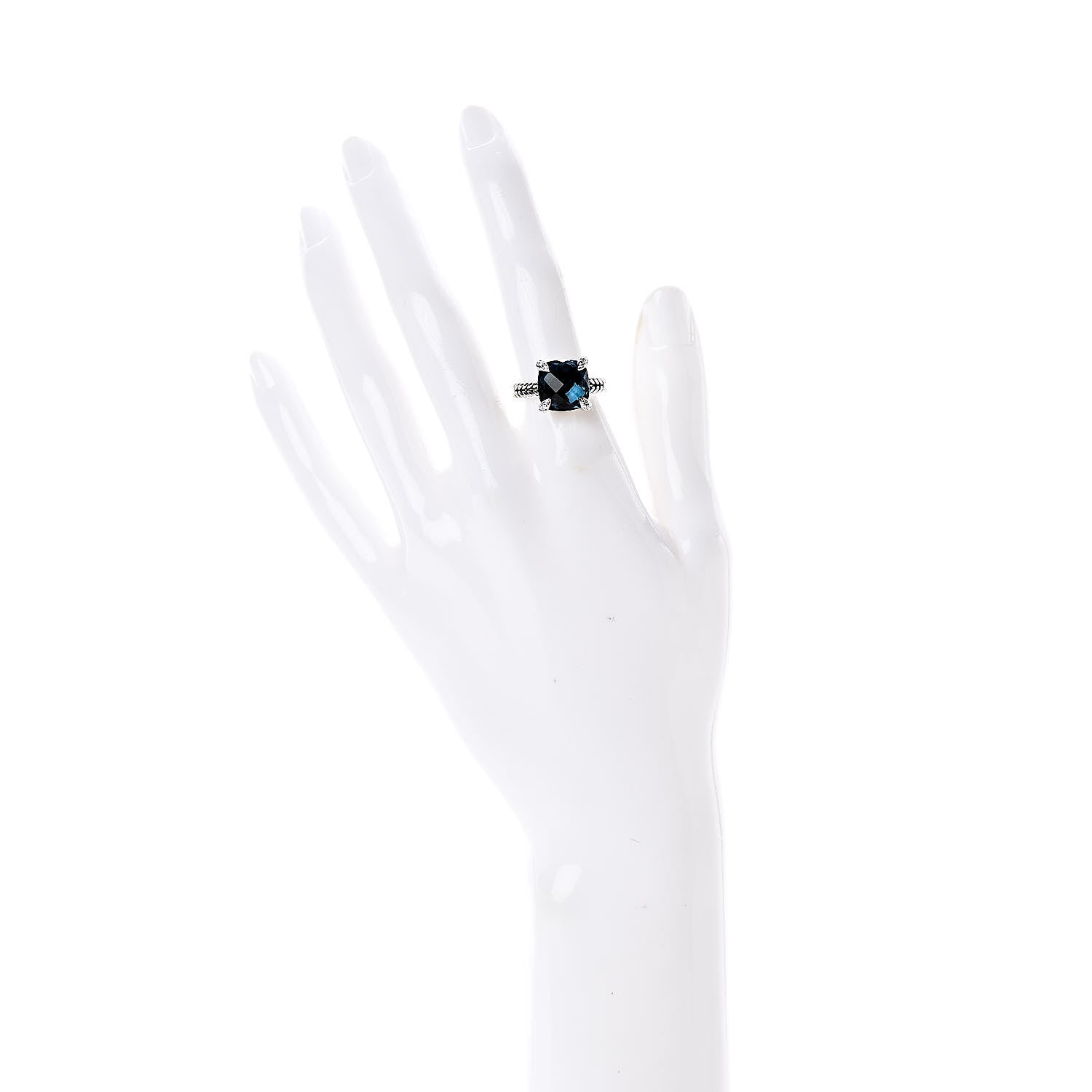 David Yurman Sterling Silver Diamond Hampton Blue Topaz 11mm Chatelaine Ring 52 6 2 of 5