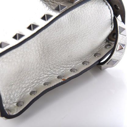 Valentino Garavani Metallic Pebbled Calfskin Medium Rockstud Flip Lock Crossbody Bag Silver 12 of 12