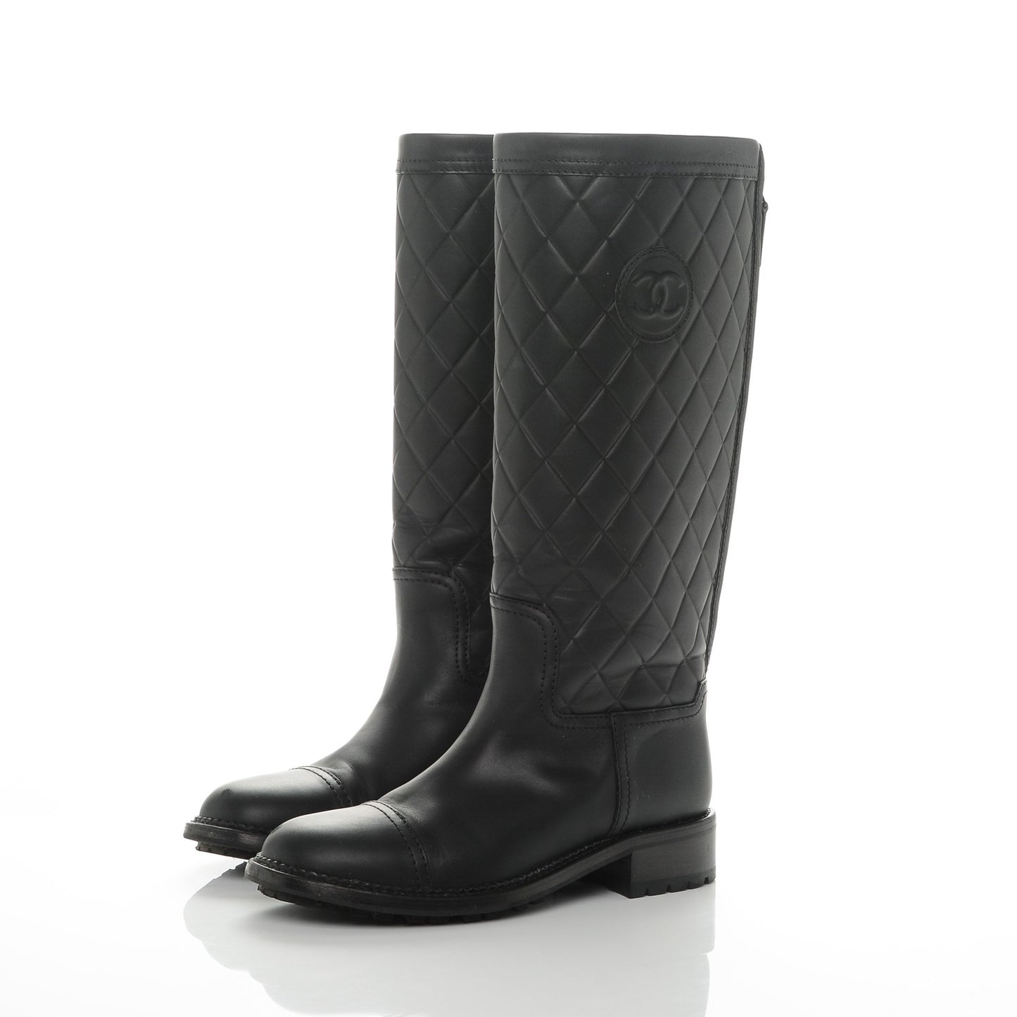 Calfskin Quilted Riding Boots 36.5 Black