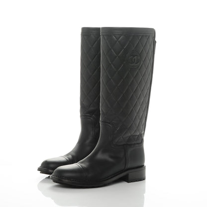 Chanel Calfskin Quilted Riding Boots 36.5 Black 3 of 6
