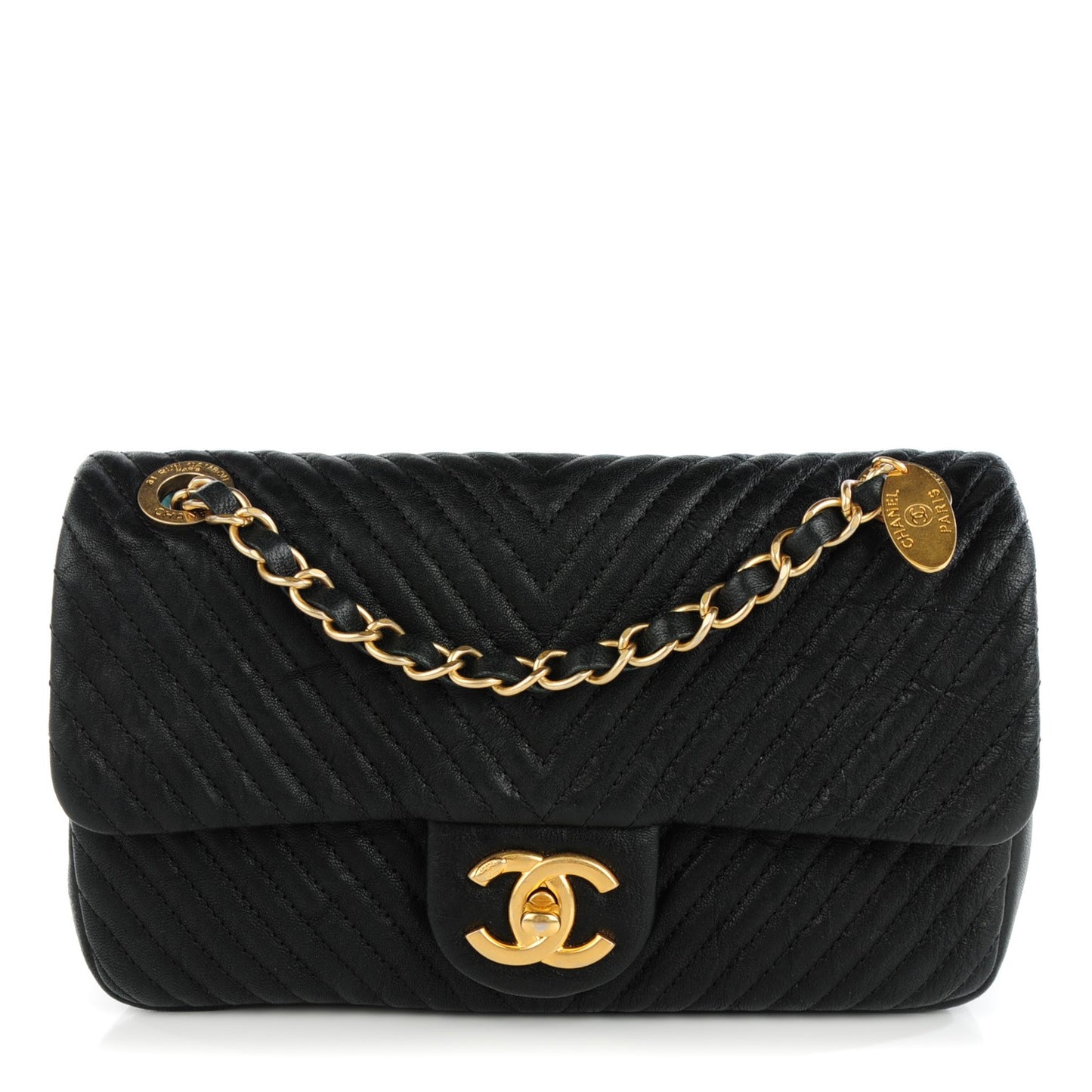 Wrinkled Lambskin Chevron Quilted Small Flap Black