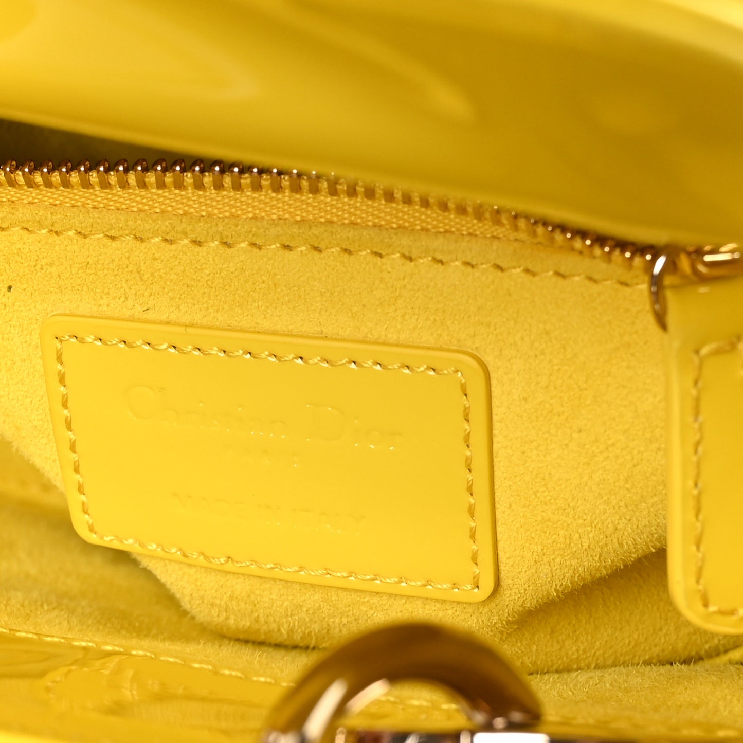 Patent Cannage Mini Lady Dior Yellow