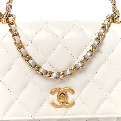 Chanel Shiny Calfskin Quilted Multicolor Top Handle Wallet On Chain WOC White 9 of 11