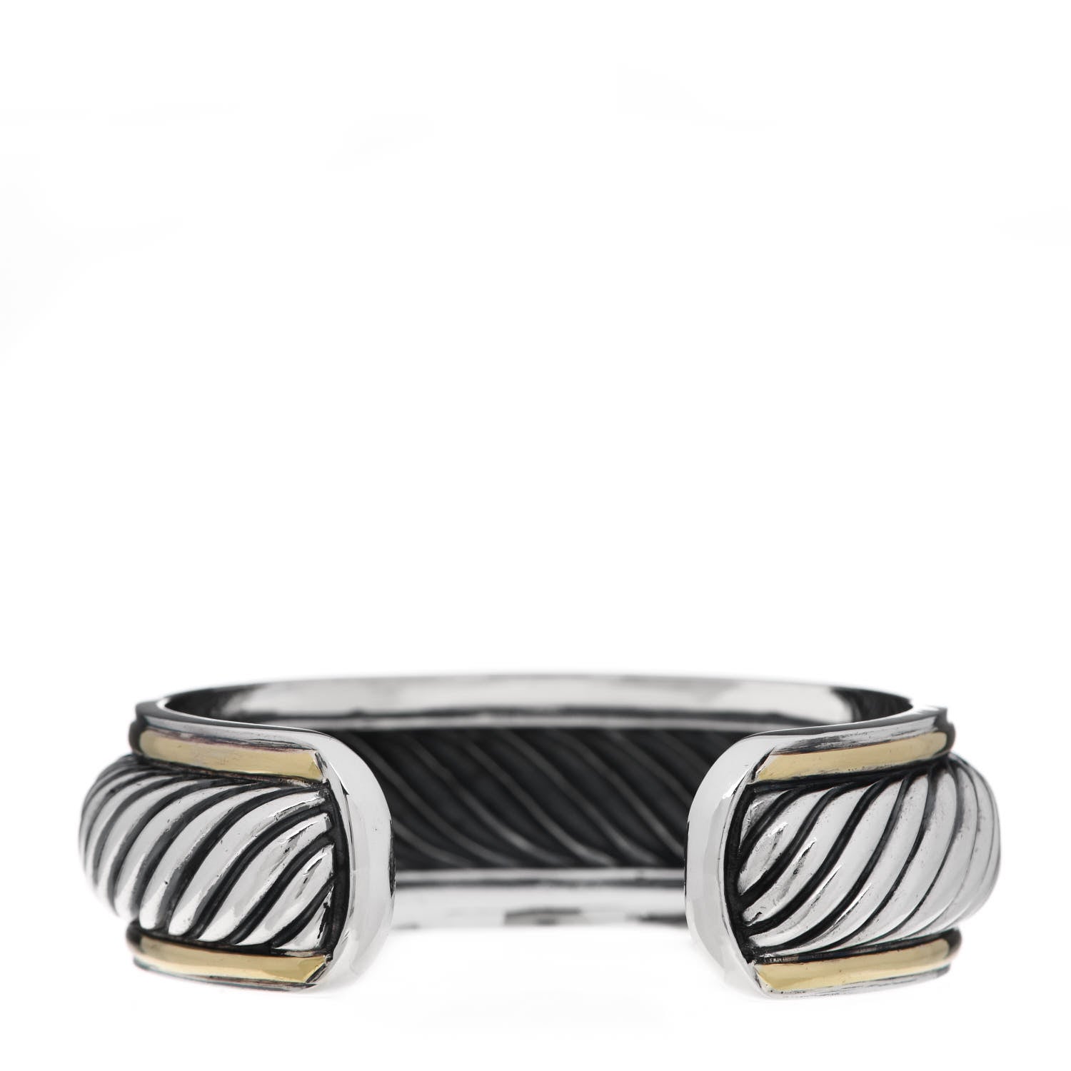 David Yurman Sterling Silver 18K Yellow Gold Sculpted Cable Cuff Bracelet 3 of 4