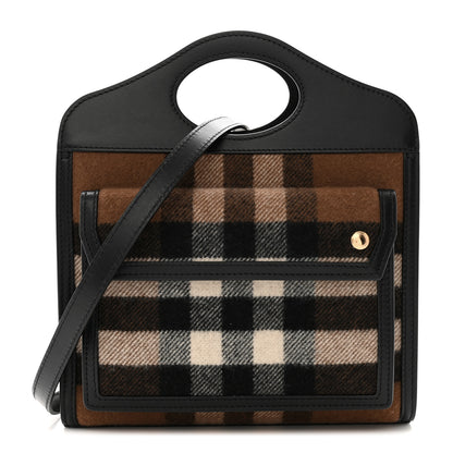 Burberry Smooth Calfskin Cashmere Check Mini Pocket Bag Brown 1 of 9