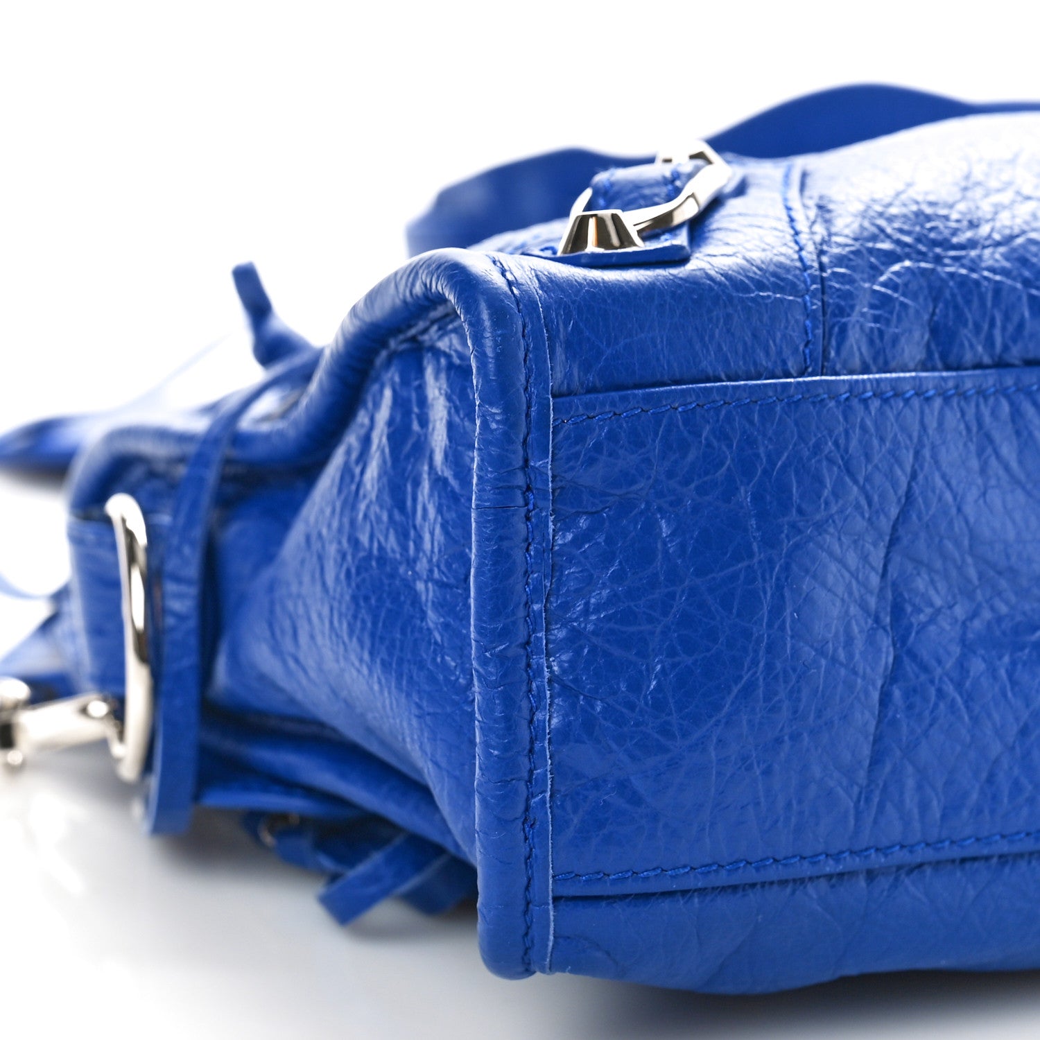 Balenciaga Agneau Classic Silver Hardware Mini City Logo Strap Bleu Electric Black 7 of 8