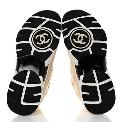 Chanel Tweed Suede Calfskin Womens CC Sneakers 37 Orange 5 of 9