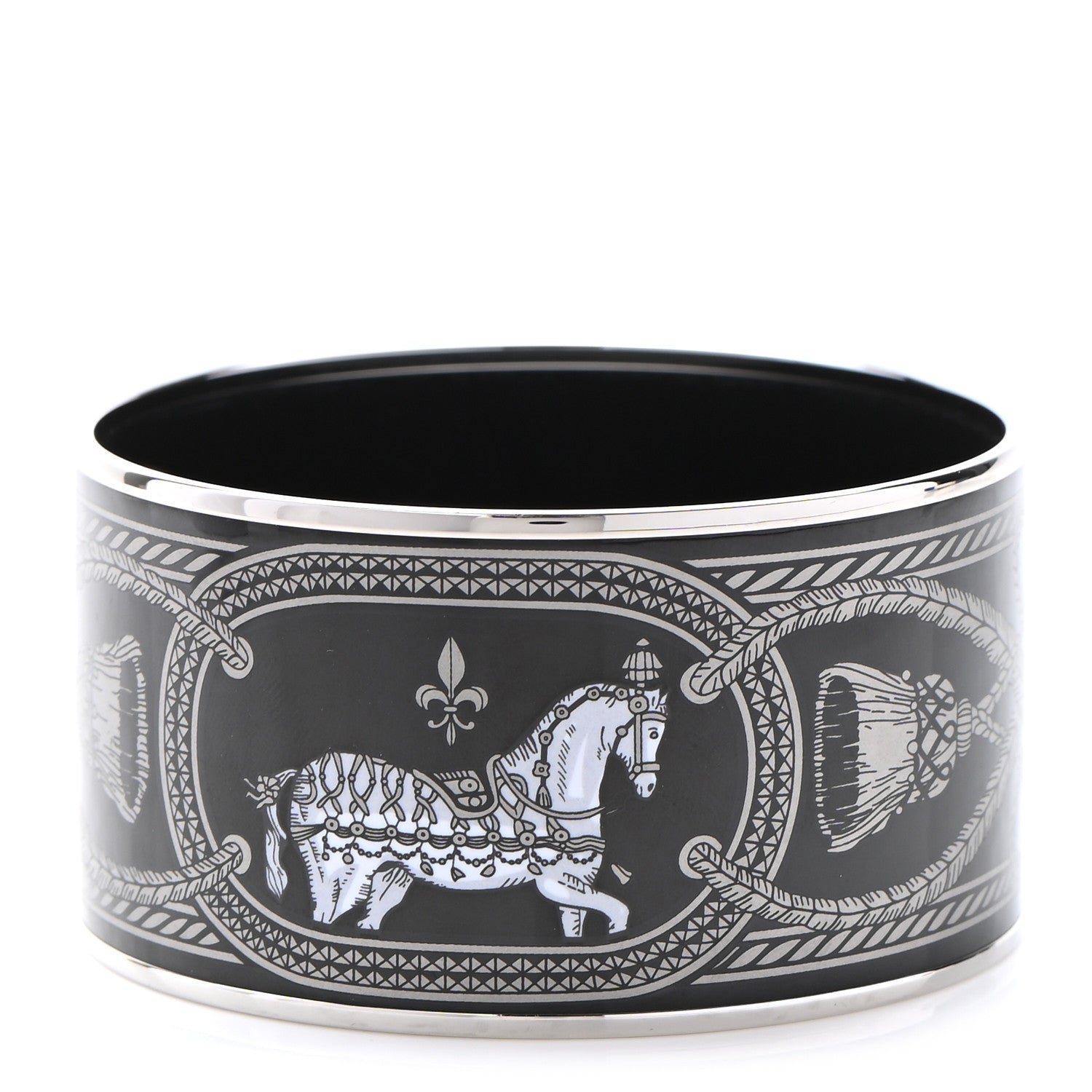 Hermes Enamel Printed Grand Apparat Extra Wide Bracelet 62 Black 1 of 5