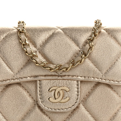 Chanel Metallic Lambskin Quilted Flap Card Holder On Chain Gold 9 of 11