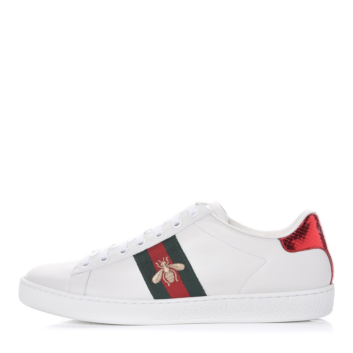 Calfskin Bee Embroidered Ace Web Sneakers 38.5 White Green
