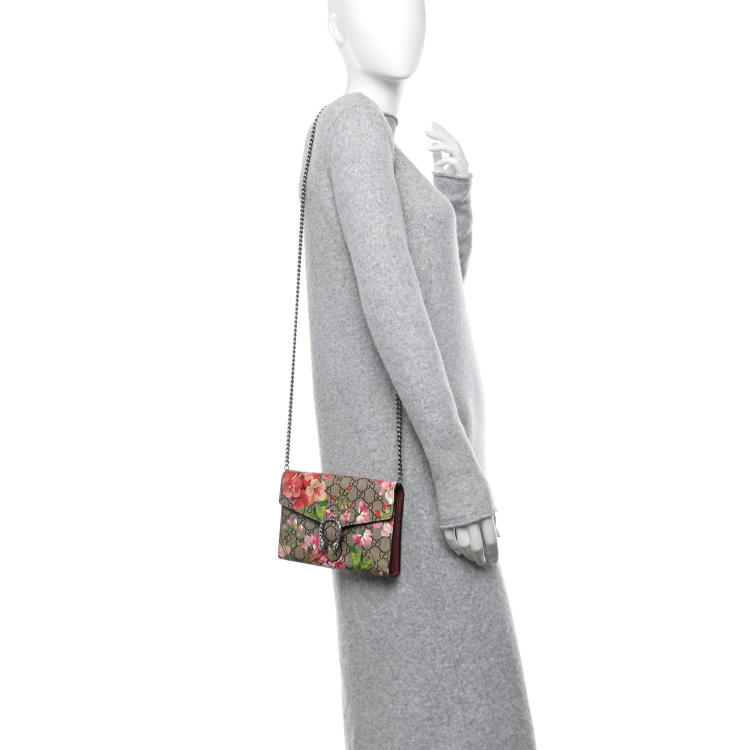 Gucci GG Supreme Monogram Blooms Mini Dionysus Chain Wallet Beige Multicolor Dry Rose 2 of 10
