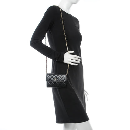 Chanel Lambskin Quilted Small Clutch With Pearl Chain Black 2 of 9