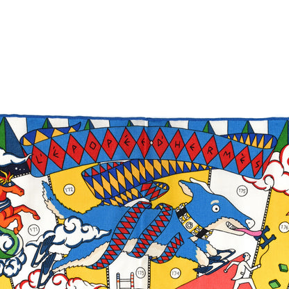 Hermes Cashmere Silk L'Epopee D'Hermes Shawl 140 Bleu Jaune Multicolore 6 of 6