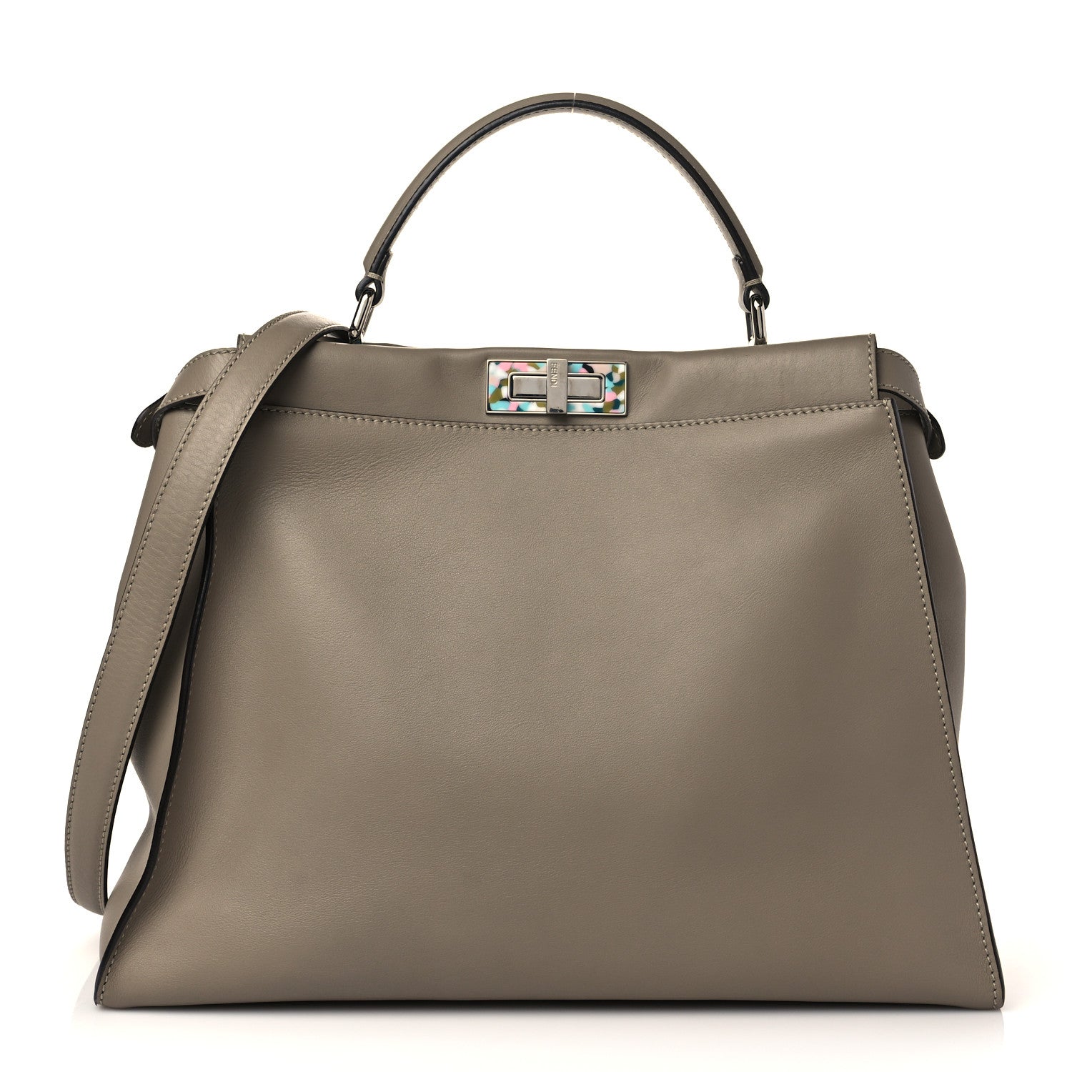 Fendi Vitello Seta Plexiglass Granite Large Peekaboo Iconic Satchel Tortora 1 of 7