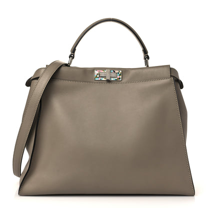 Fendi Vitello Seta Plexiglass Granite Large Peekaboo Iconic Satchel Tortora 1 of 7