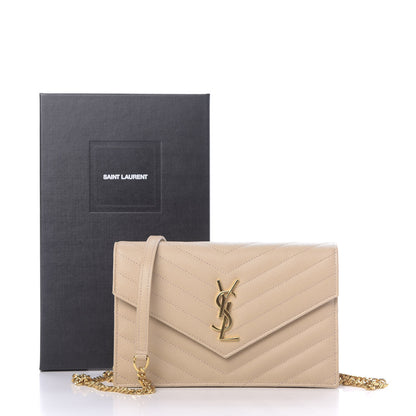 Saint Laurent Grain De Poudre Matelasse Chevron Monogram Envelope Chain Wallet Nude Powder 10 of 10
