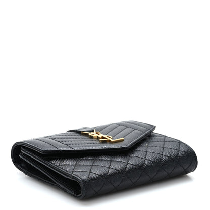 Saint Laurent Grain De Poudre Mixed Matelasse Triquilt Monogram Compact Tri Fold Wallet Black 9 of 14