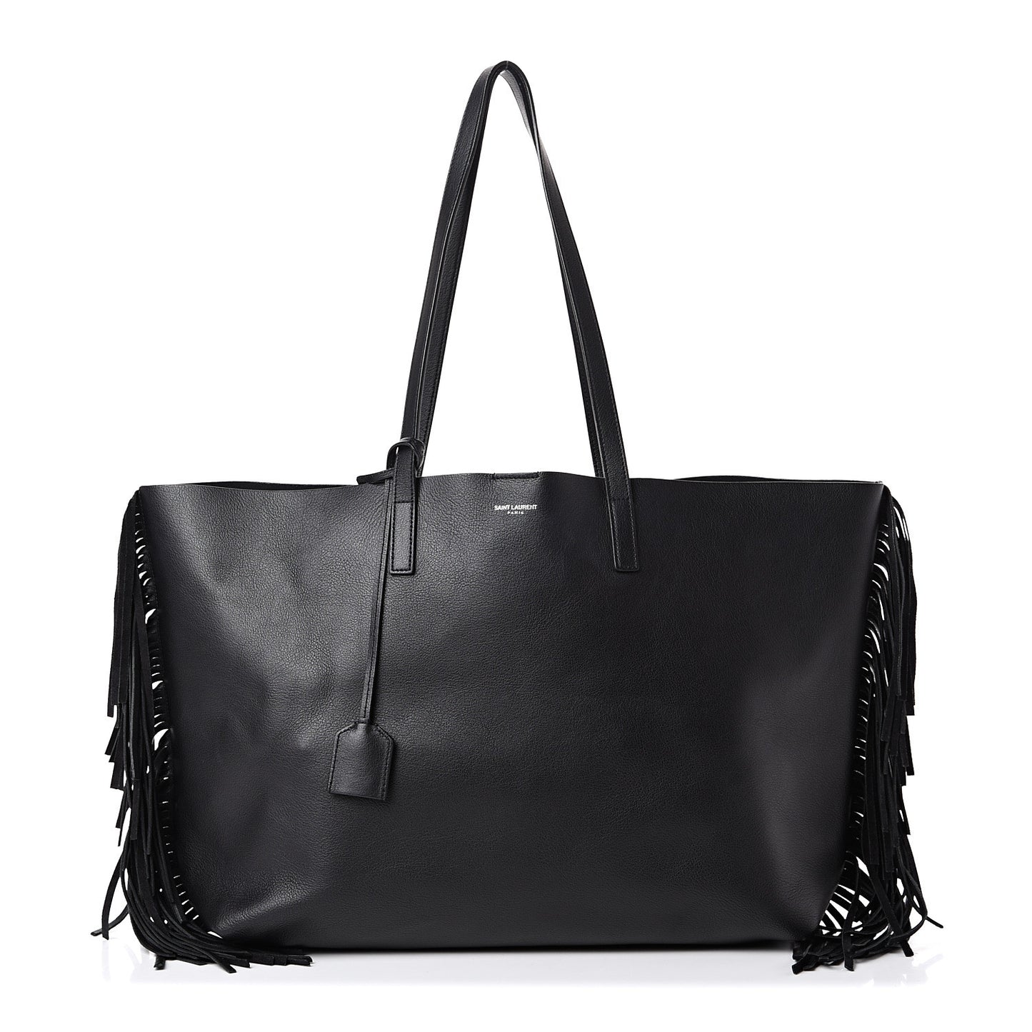 Calfskin Large Fringe Shopping Tote Black