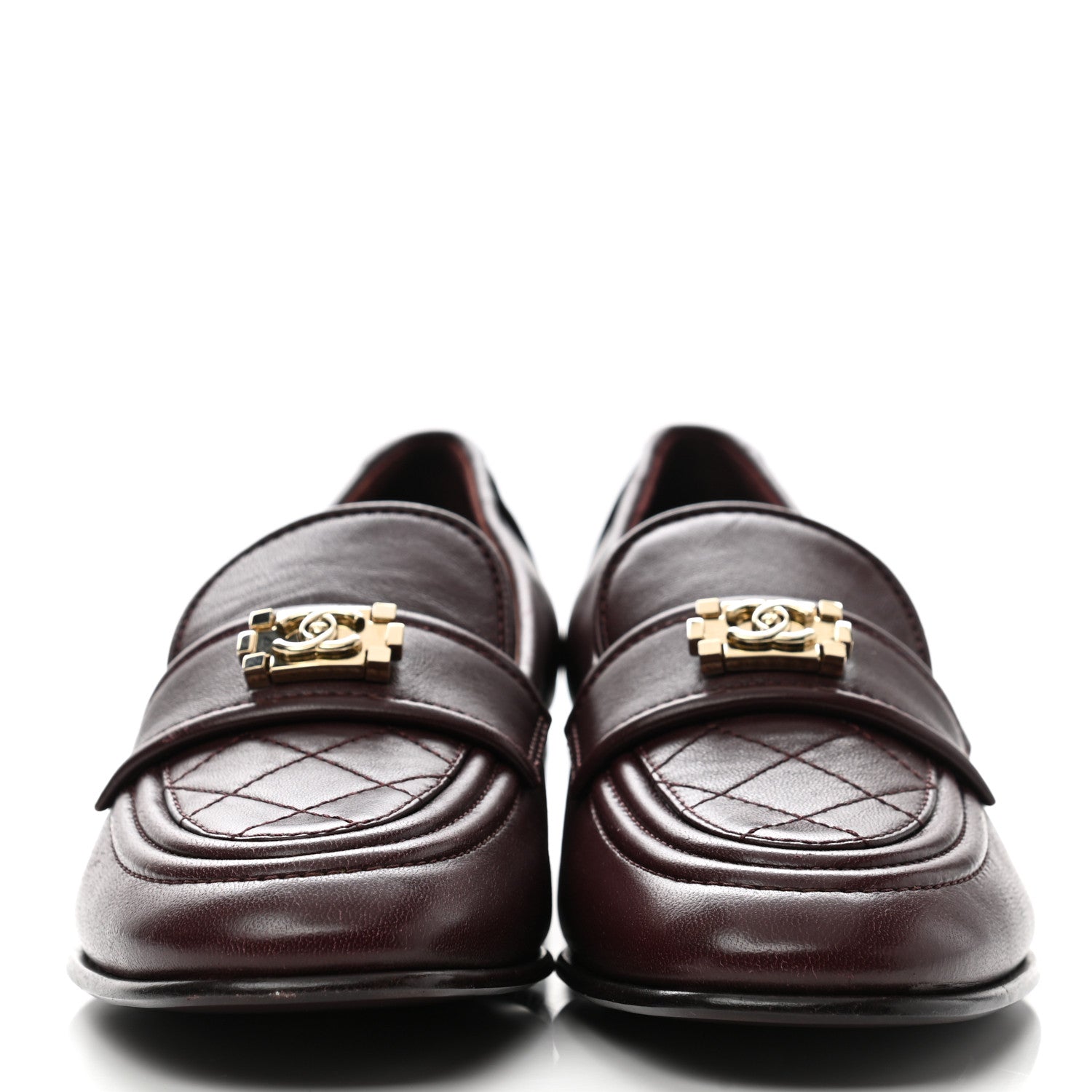 Chanel Lambskin Quilted Boy Loafers 37 Burgundy 2 of 8