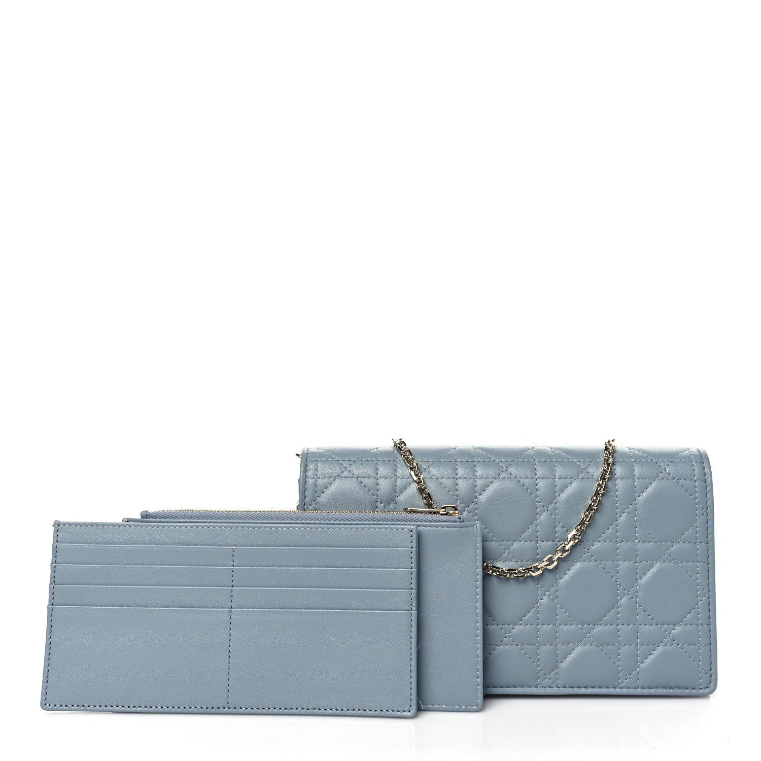 Christian Dior Lambskin Cannage Lady Dior Chain Wallet Cloud Blue 3 of 11