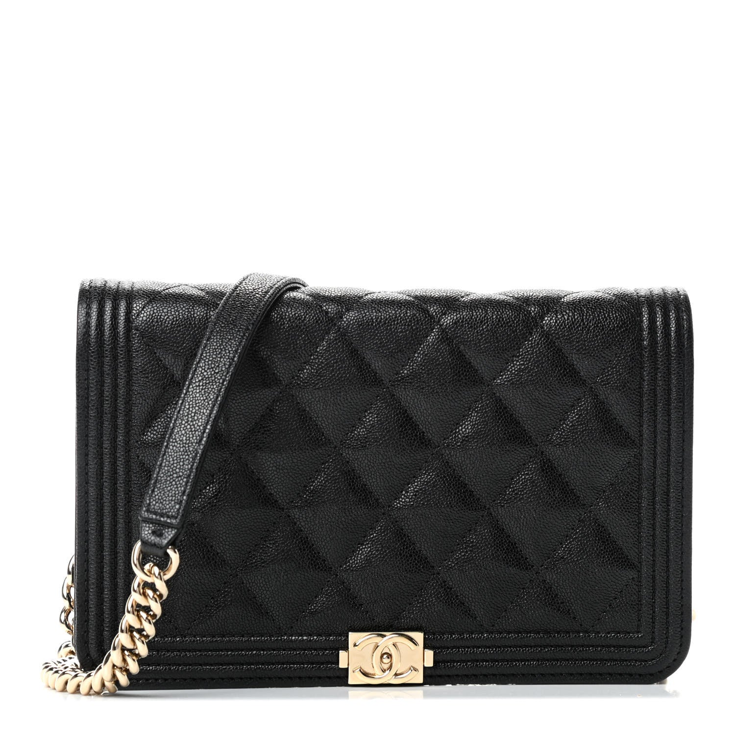 Chanel Caviar Quilted Boy Wallet On Chain WOC Black 1 of 4