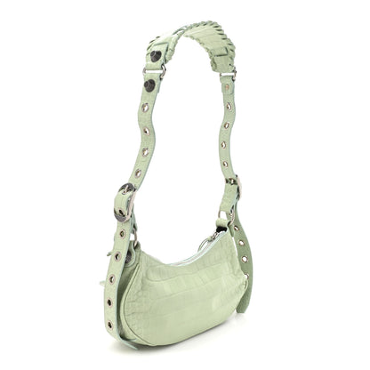 Balenciaga Extra Supple Calfskin Crocodile Embossed Le Cagole Shoulder Bag XS Light Green 4 of 11