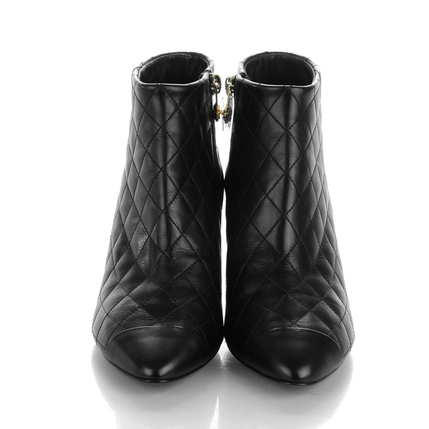 Calfskin Quilted Cap Toe Short Boots 37 Black