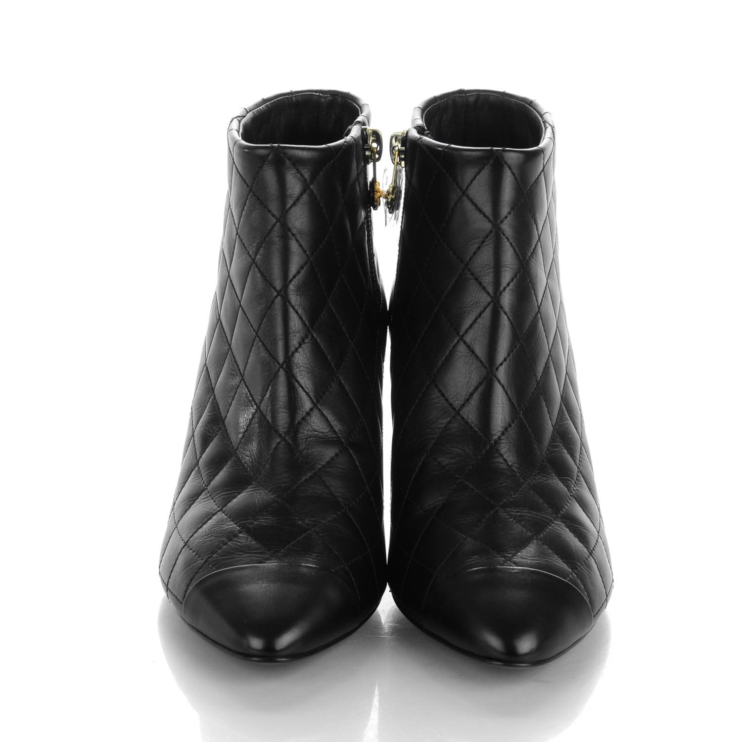 Chanel Calfskin Quilted Cap Toe Short Boots 37 Black 2 of 8