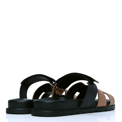 Hermes Calfskin Mens Chypre Sandals 42 Naturel Safari Black 3 of 4