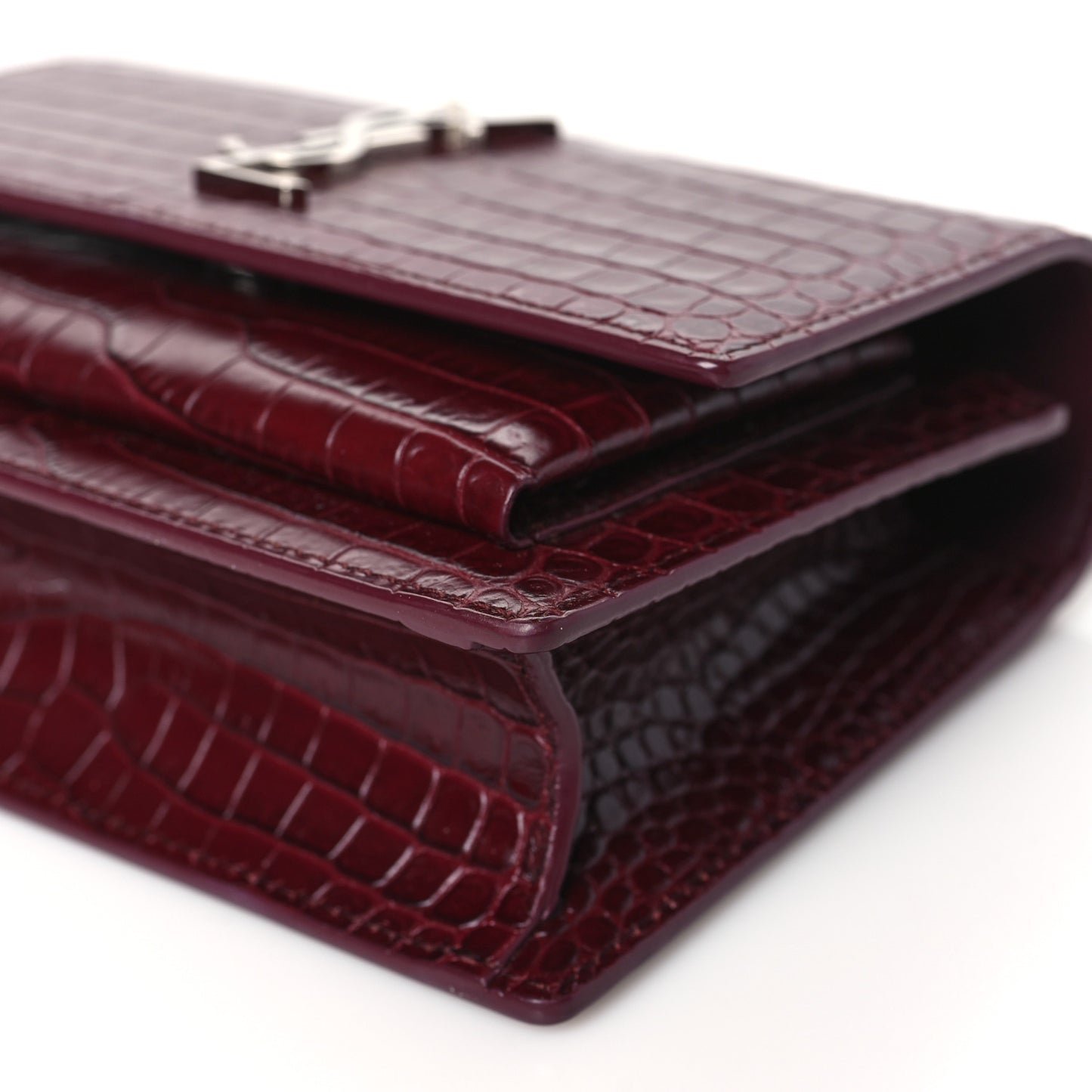 Calfskin Crocodile Embossed Monogram Sunset Chain Wallet Rouge Legion