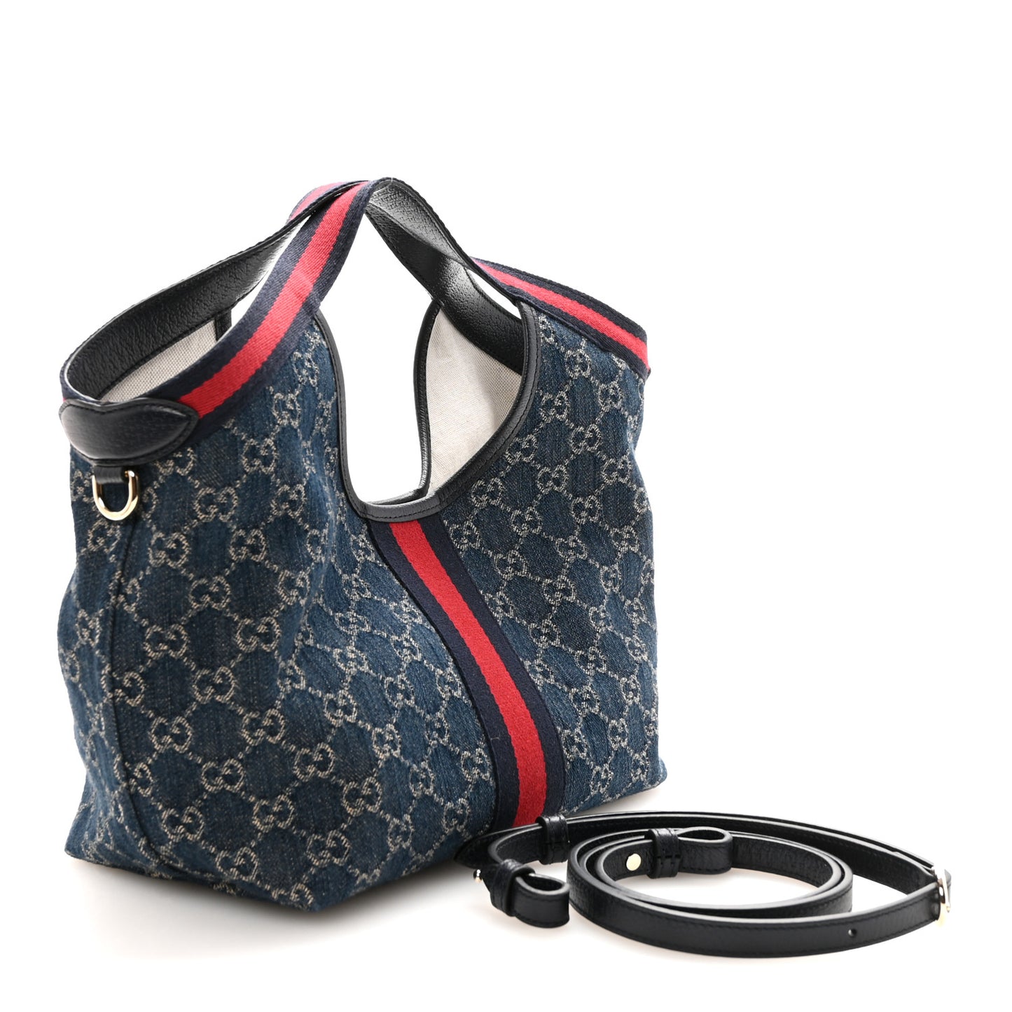 Denim GG Monogram Web Small Giglio Tote Blue White