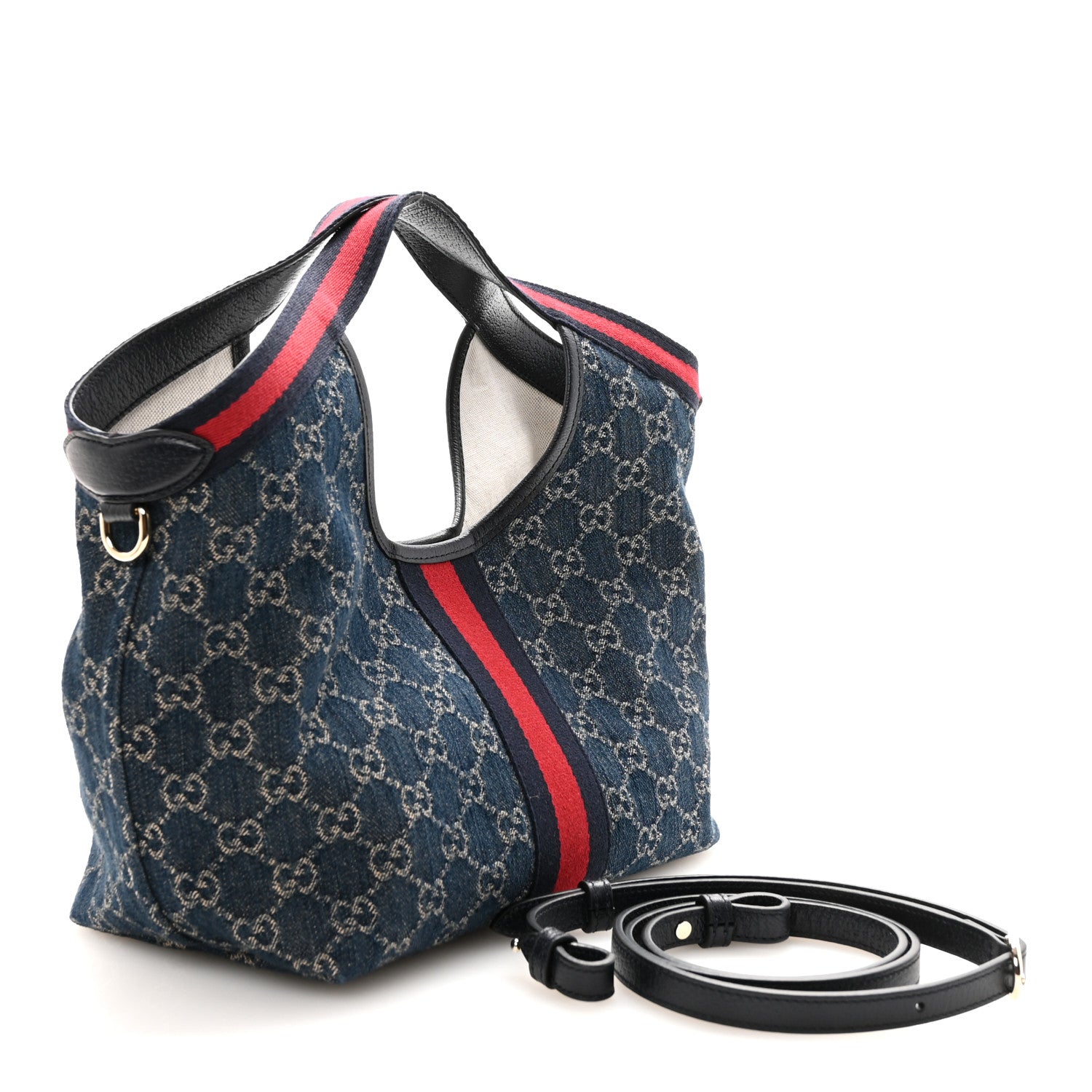 Gucci Denim GG Monogram Web Small Giglio Tote Blue White 4 of 10