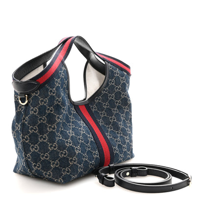 Gucci Denim GG Monogram Web Small Giglio Tote Blue White 4 of 10