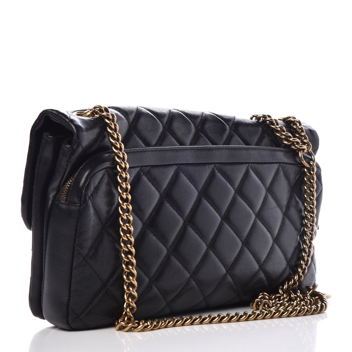 Calfskin Quilted Medium CC Crown Flap Black