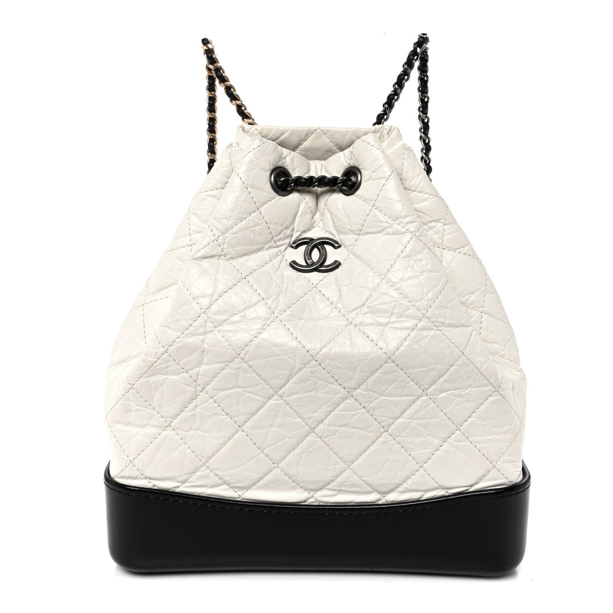 Aged Calfskin Quilted Gabrielle Backpack Black White